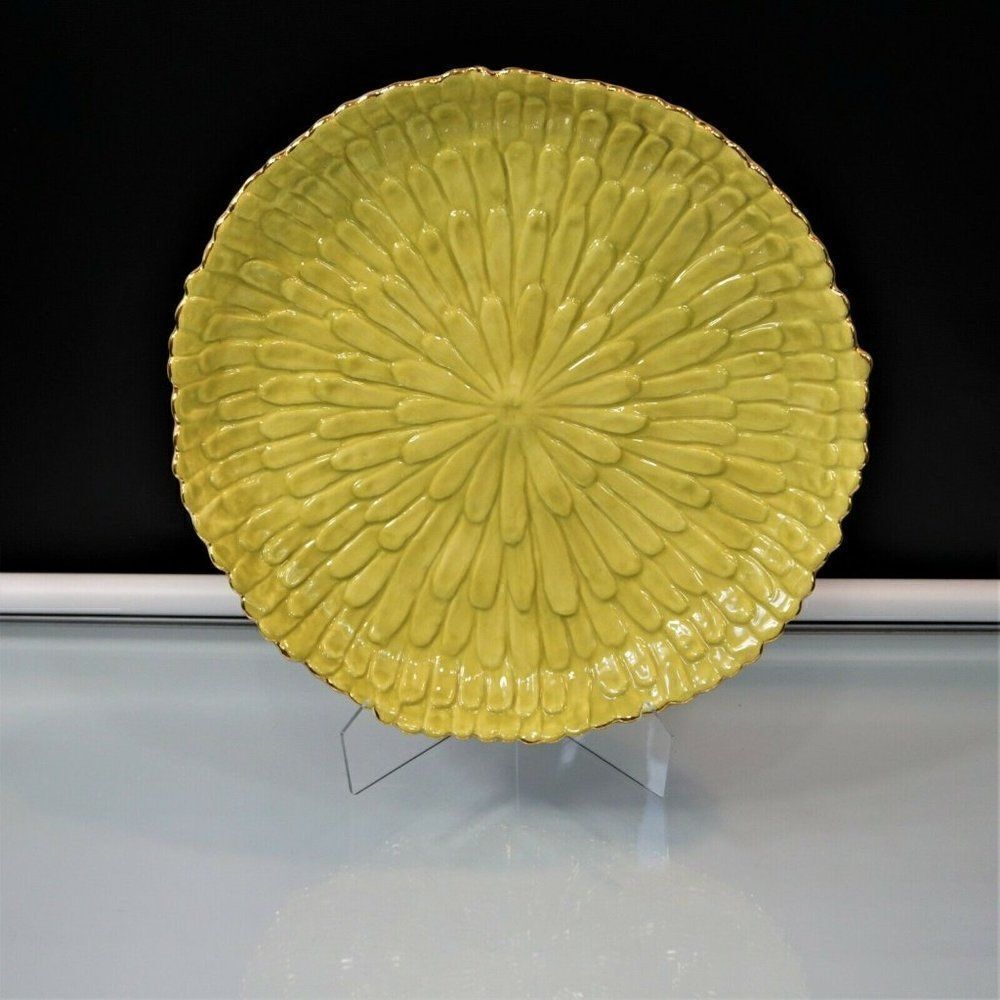 Studio B By Brenda Holzke Magenta Platter Dessert Fruit Ornate Green Gold 14 In